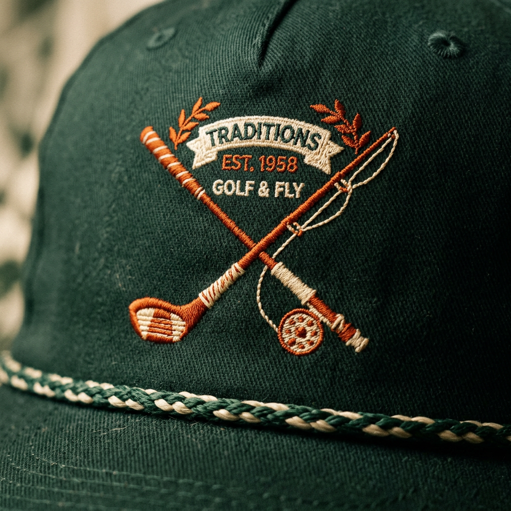 Angling Co. Dad Hat embroidery detail