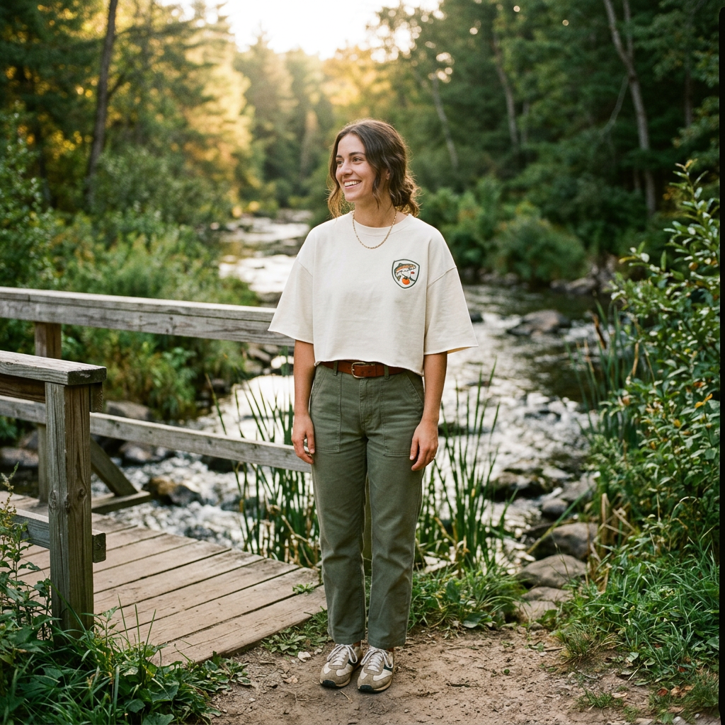 Creek Crest Cropped Tee Womens on model